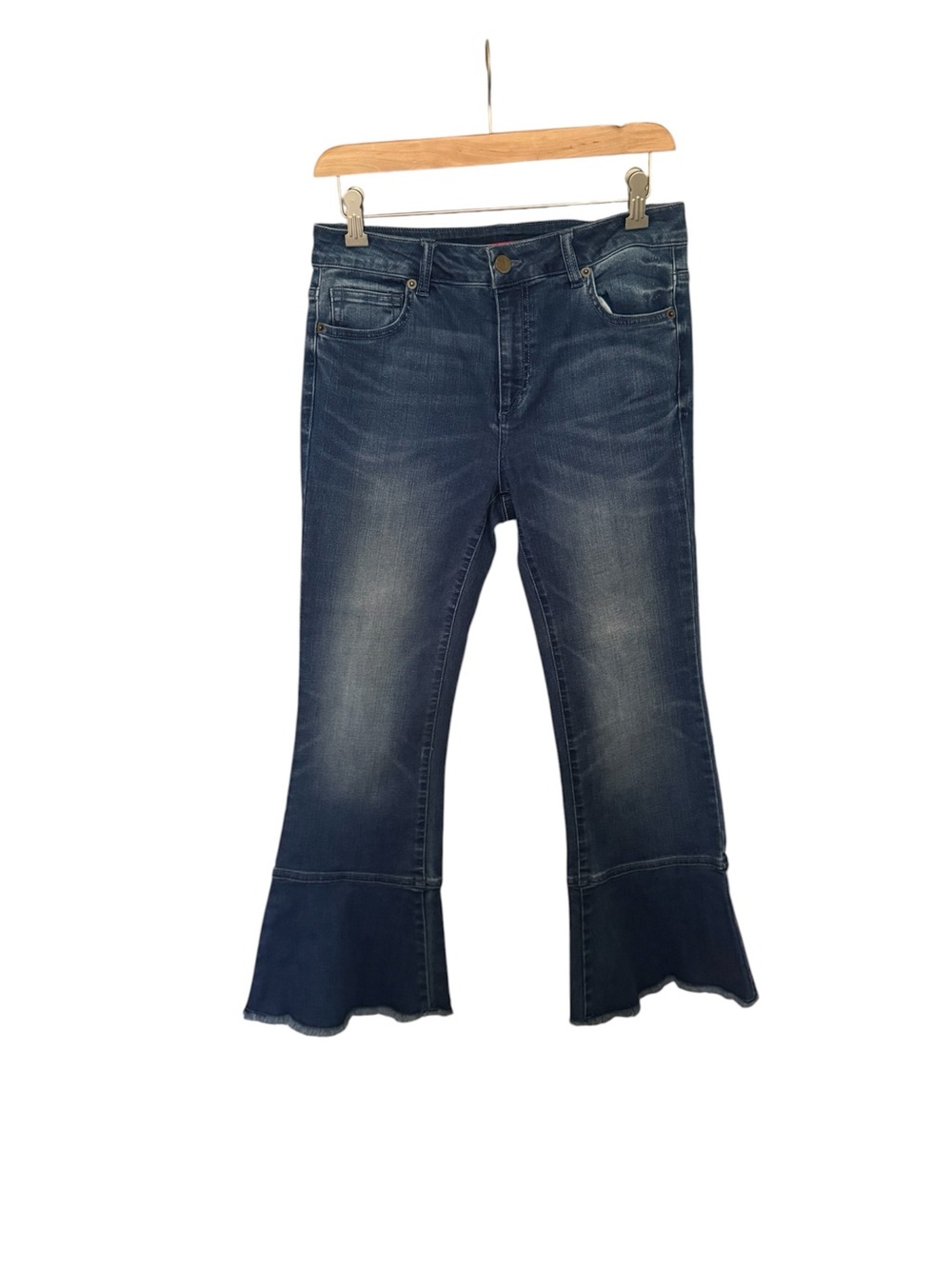 Chelsea & Violet Dark Blue Flare Jeans with Ruffle Hem